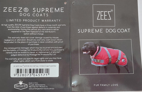 Zeez Supreme Dog Jacket Pets Palace Australia