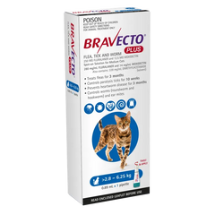 BRAVECTO PLUS CAT Flea Medication Worm Tick Medication 2.8-6.25KG 1 PACK
