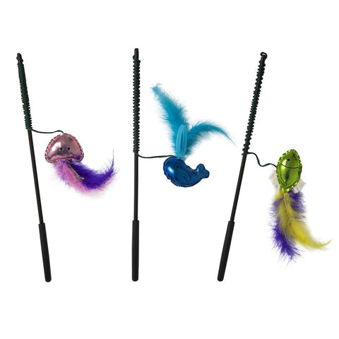 JW WANDERFULS CAT TOY Kitten Toy Wand Catnip Feather 38 cm Pole Length