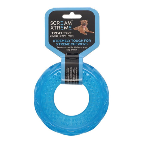 Scream Xtreme Treat Tyre Dog Toy Puppy Toy Medium Large Greem Pink Blue 13 x 4.5 cm