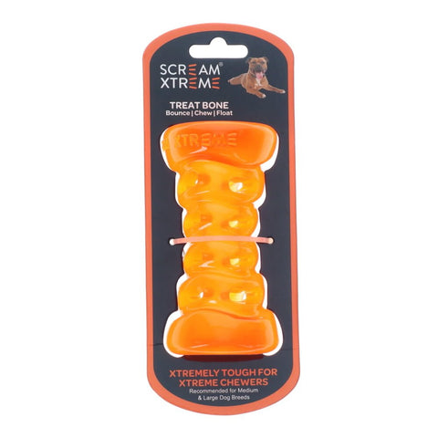 Scream Xtreme TREAT BONE Dog Toy Puppy Toy Chew Toy Green Orange Purple - Medium Large 13 cm