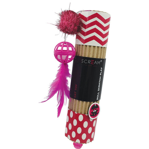 Scream Cardboard Roller Cat Kitten Loud Orange Scratcher Toy 24 cm