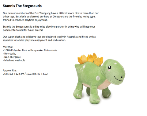 Fuzzyard Stannis Stegosaurus Dog Toy