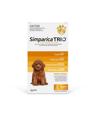 SIMPARICA TRIO Dog Puppies Flea Heartworm Ticks Parasite Worms Treatment 20.1-40KG GREEN 3 PACK