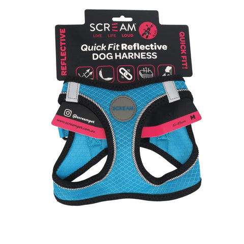 Scream SMALL DOG QUICK FIT REFLECTIVE DOG HARNESS Loud Blue 37-40 cm (S)