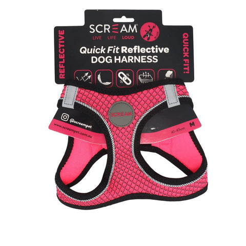 Scream QUICK FIT REFLECTIVE DOG HARNESS Loud Pink 41-45 cm (M)