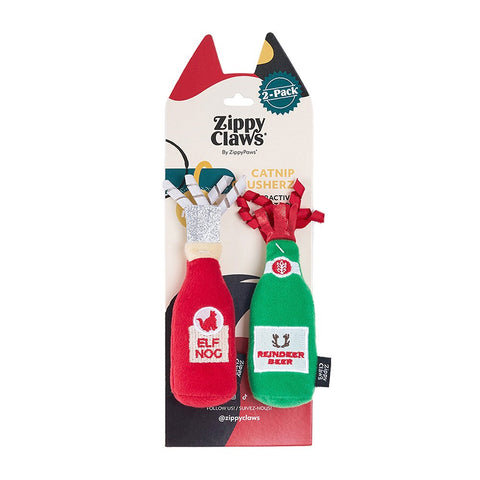 Zippy Claws HOLIDAY CATNIP CRUSHER Cat Toy Kitten Toy 2pk - Reindeer Beer and Elf Nog