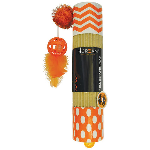 Scream Cardboard Roller Cat Kitten Loud Orange Scratcher Toy 24 cm