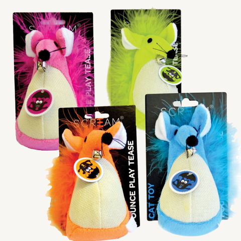 Scream FATTY MOUSE CAT Kitten TOY Loud Green Loud Blue 13 cm